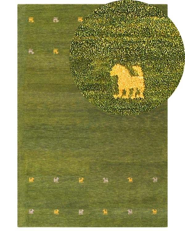 Ullmatta Gabbeh Grön 200 x 300 cm Handtuftad Western-motiv Rustik Modern Design