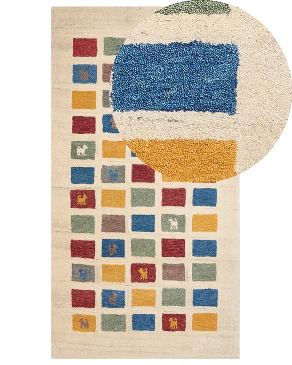 Gabbeh Matta Flerfärgad Ull 80 x 150 cm Tjock Tät Lugg Etniskt Rustikt Mönster Stuga Bondgård Stil