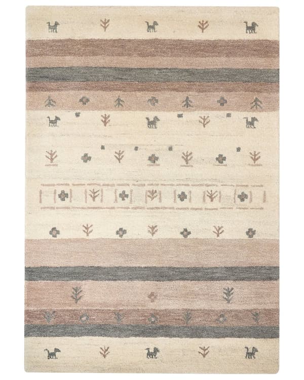 Teppe Beige og Brun Ull 160 x 230 cm Gabbeh Rektangulært Geometrisk Mønster Hånd Tufted Boho Stil Stue Soverom Barnerom