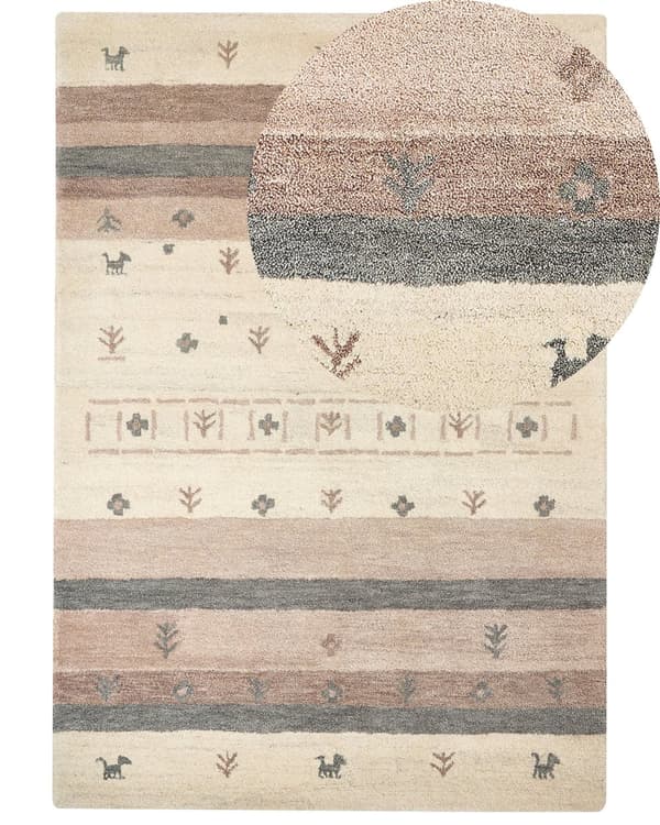 Teppe Beige og Brun Ull 160 x 230 cm Gabbeh Rektangulært Geometrisk Mønster Hånd Tufted Boho Stil Stue Soverom Barnerom