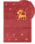 Miniatyrbilde 1 av 7: Gulvteppe rød ull 140 x 200 cm Gabbeh rektangulær teppe dyremønster hånd tuftet Boho stil stue soverom barnerom