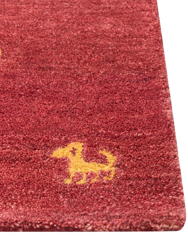 Gulvteppe rød ull 200 x 300 cm Gabbeh rektangulær teppe dyremønster hånd tuftet Boho stil stue soverom barnerom