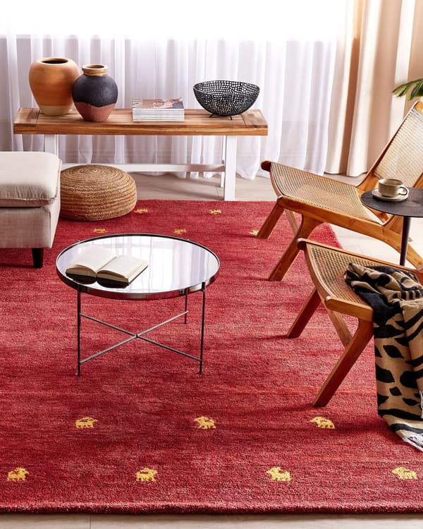 Gulvteppe rød ull 200 x 300 cm Gabbeh rektangulær teppe dyremønster hånd tuftet Boho stil stue soverom barnerom