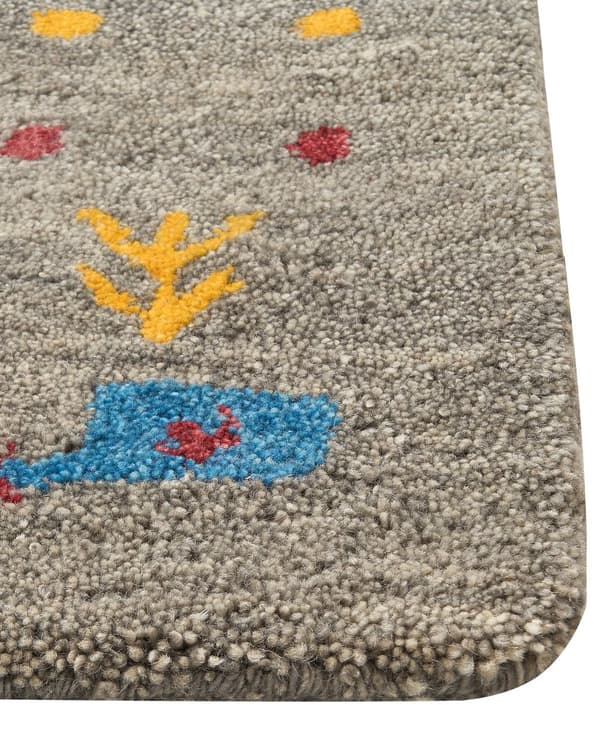 Area teppe grå 80 x 150 cm Gabbeh Rektangulær flerfarget geometrisk mønster hånd tuftet Boho stil Stue Soverom Barnerom