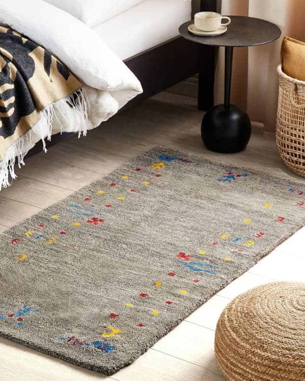 Area teppe grå 80 x 150 cm Gabbeh Rektangulær flerfarget geometrisk mønster hånd tuftet Boho stil Stue Soverom Barnerom