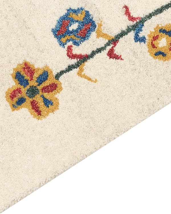 Teppe Beige Ull 140 x 200 cm Gabbeh Blomstermønster Dyremønster Håndtuftet Stue Soverom Tradisjonell Boho