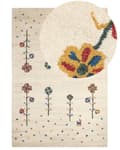 Miniatyrbilde 1 av 6: Teppe Beige Ull 140 x 200 cm Gabbeh Blomstermønster Dyremønster Håndtuftet Stue Soverom Tradisjonell Boho