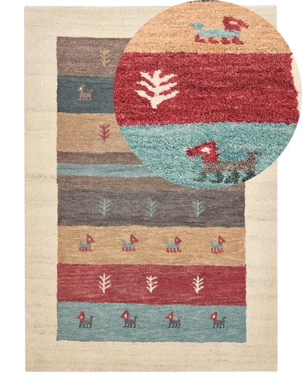 Gulvteppe Teppe Flerfarget Ull Gabbeh 160 x 230 cm Tykk luv Rustikk mønster Bondehus stil