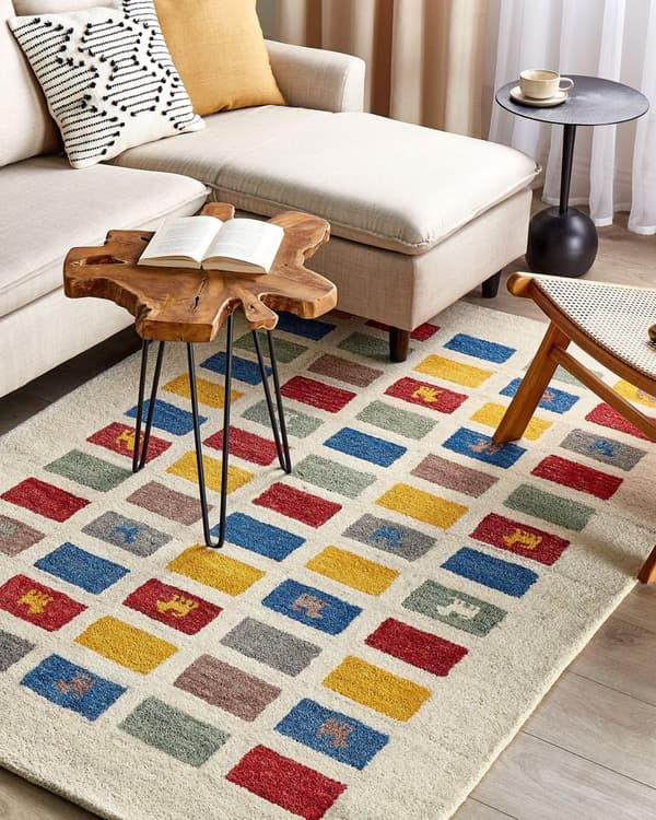 Gulvteppe Teppe Flerfarget Ull 140 x 200 cm Gabbeh Rustikk mønster Tykk Luv