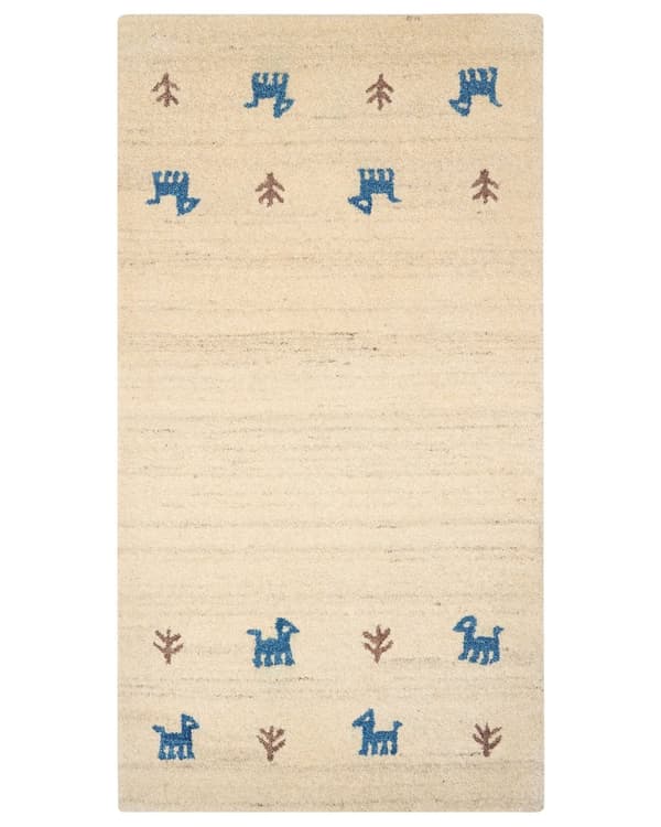 Gulvteppe Teppe Beige Ull 80 x 150 cm Gabbeh Tett luv Tradisjonell Rustikk mønster Hytte stil