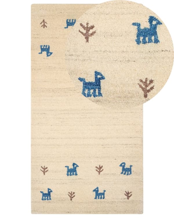 Gulvteppe Teppe Beige Ull 80 x 150 cm Gabbeh Tett luv Tradisjonell Rustikk mønster Hytte stil