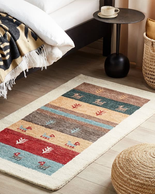 Gulvteppe Teppe Flerfarget Ull Gabbeh 80 x 150 cm Tykk luv Rustikk mønster Bondehus stil
