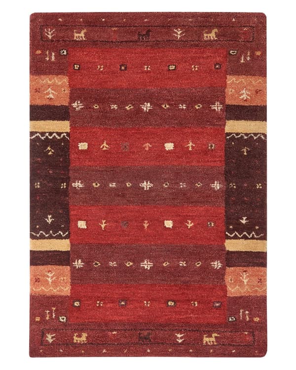 Gulvteppe Teppe Rød Ull 140 x 200 cm Gabbeh Tett luv Tradisjonell Rustikk mønster Hytte stil