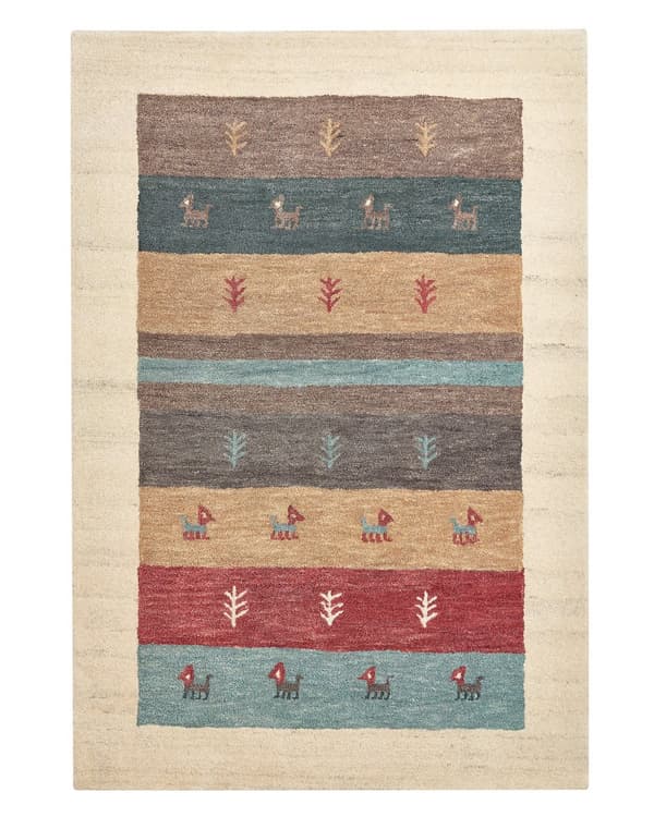 Gulvteppe Teppe Flerfarget Ull Gabbeh 140 x 200 cm Tykk luv Rustikk mønster Bondehus stil