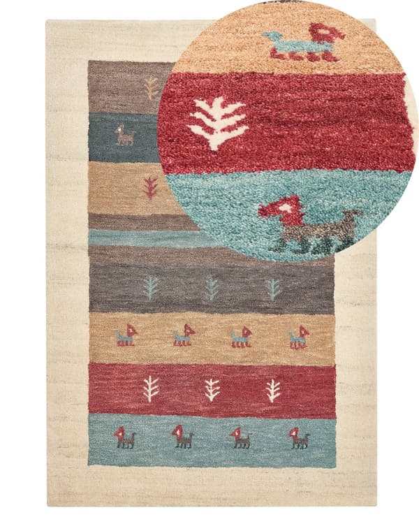 Gulvteppe Teppe Flerfarget Ull Gabbeh 140 x 200 cm Tykk luv Rustikk mønster Bondehus stil