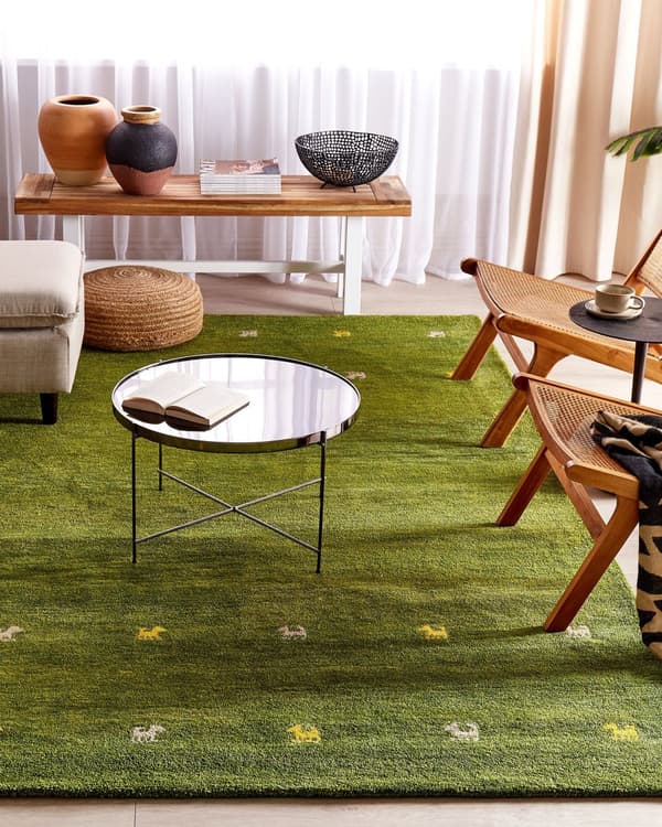 Ullteppe Teppe Grønn 200 x 300 cm Gabbeh Håndtuftet Wester motiv Rustikk Moderne Design