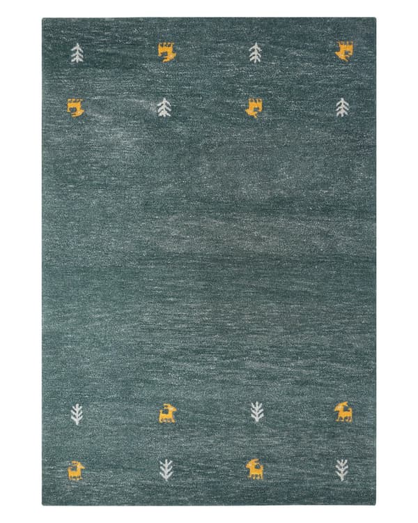 Gulvteppe Teppe Grønn Ull 140 x 200 cm Gabbeh Håndtuftet Western Dyremotiv Rustikk design