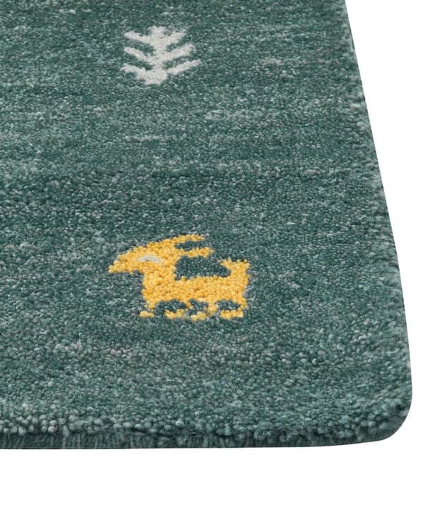 Gulvteppe Teppe Grønn Ull 140 x 200 cm Gabbeh Håndtuftet Western Dyremotiv Rustikk design