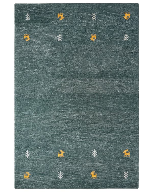 Gulvteppe Teppe Grønn Ull 200 x 300 cm Gabbeh Håndtuftet Western Dyremotiv Rustikk design