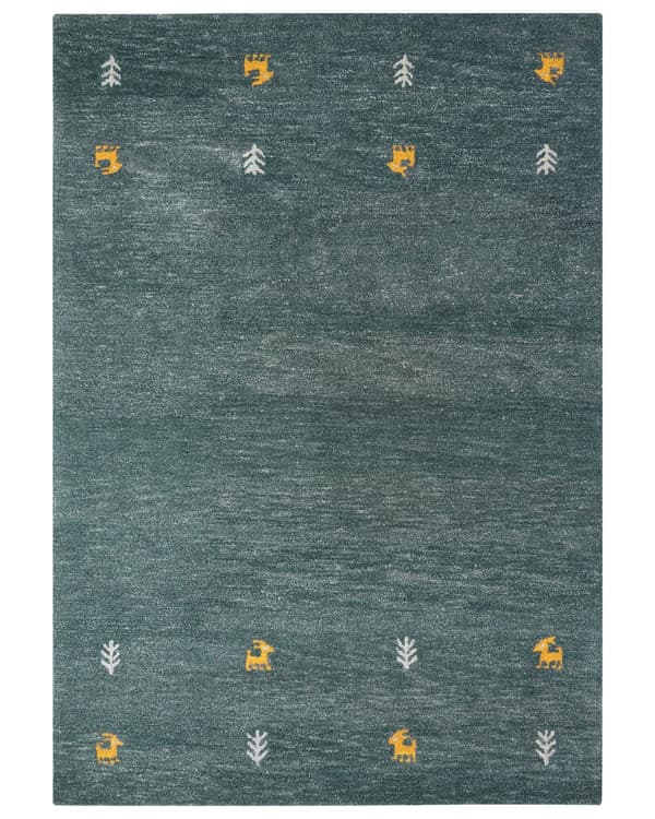 Ullmatta Gabbeh Grön 160 x 230 cm Handtuftad Western Djurmotiv Rustik Design