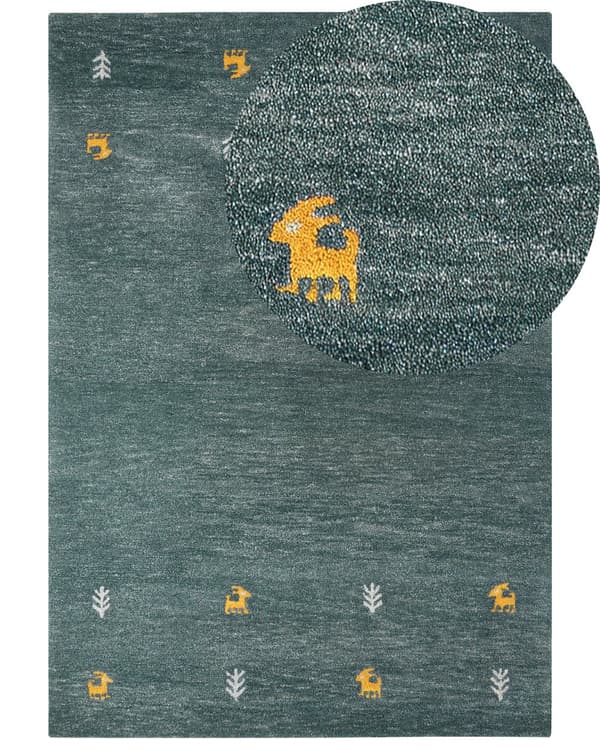 Ullmatta Gabbeh Grön 160 x 230 cm Handtuftad Western Djurmotiv Rustik Design