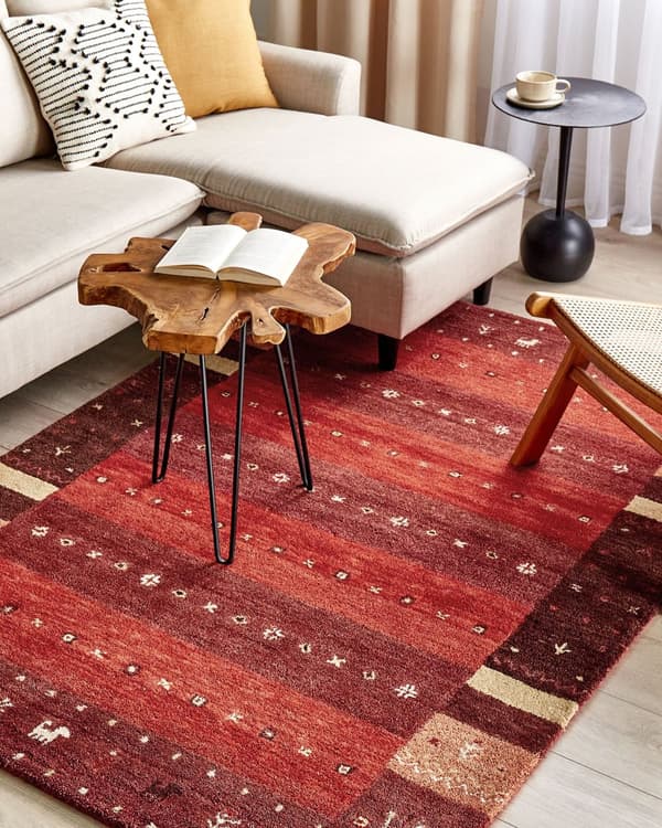 Gabbeh Matta Röd Ull 140 x 200 cm Tjock Tät Lugg Traditionellt Rustikt Mönster Stuga Bondgård Stil