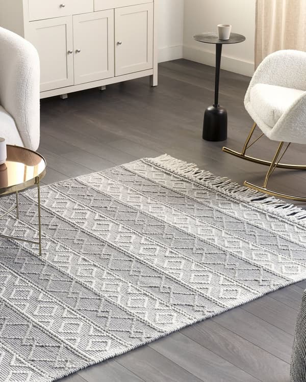 Gulvteppe Teppe Grå Hvit 160 x 230 cm Håndvevd Geometrisk mønster med dusker
