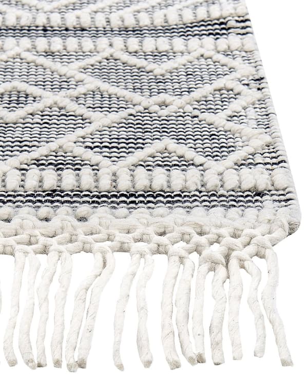 Gulvteppe Teppe Grå Hvit Ull Bomull 160 x 230 cm Håndvevd Geometrisk Mønster med dusker
