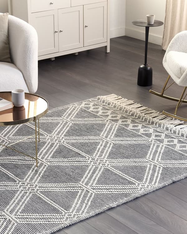 Gulvteppe Teppe Grå Hvit Ull Bomull 160 x 230 cm Håndvevd Geometrisk Mønster med dusker
