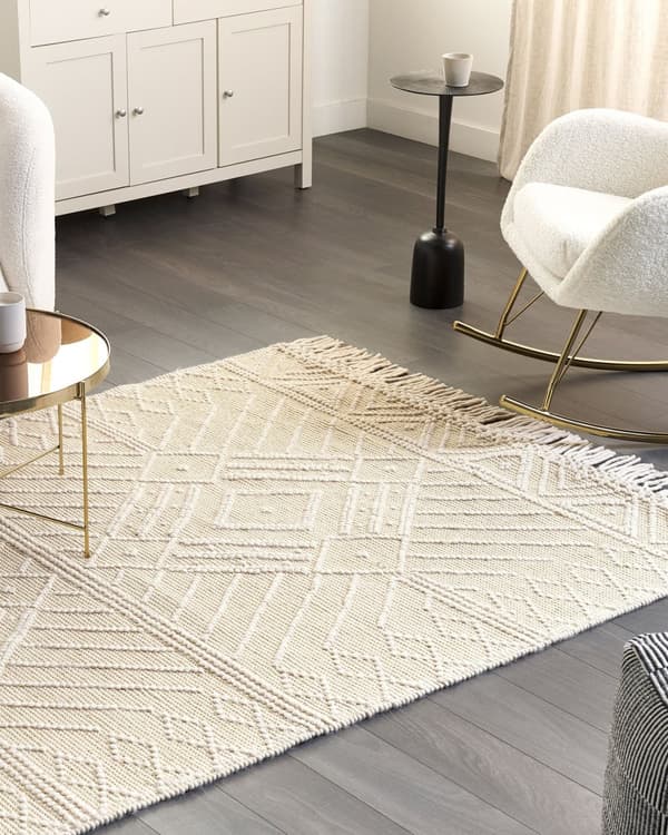 Gulvteppe Teppe Beige Ull 160 x 230 cm Dusker Håndvevd Stue Soverom Boho Moderne
