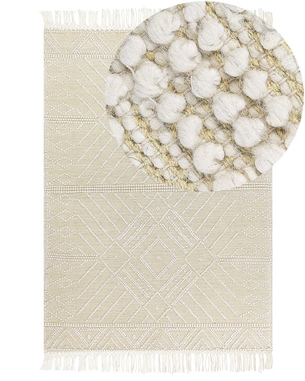 Gulvteppe Teppe Beige Ull 160 x 230 cm Dusker Håndvevd Stue Soverom Boho Moderne