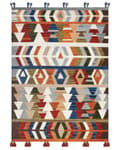 Pikkukuva 4 / 7: Matto monivärinen villa ja puuvilla 200 x 300 cm käsin tehty tupsuilla Kelim matto
