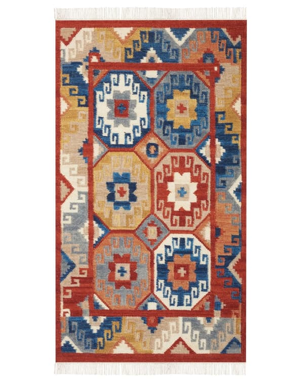 Matto monivärinen 80 x 150 cm villa geometrinen kuvio Kelim hapsut käsintehty suorakulmio boho