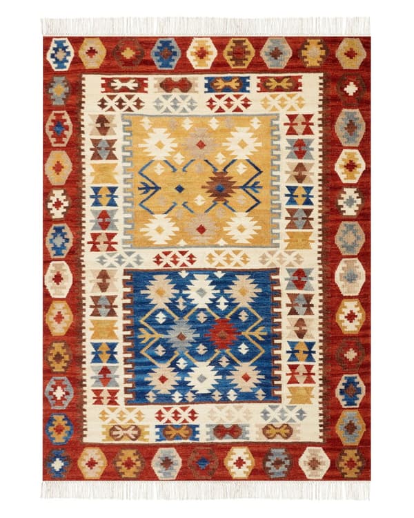 Matto monivärinen 140 x 200 cm villa hapsut Kelim suorakulmio geometrinen kuvio käsintehty boho