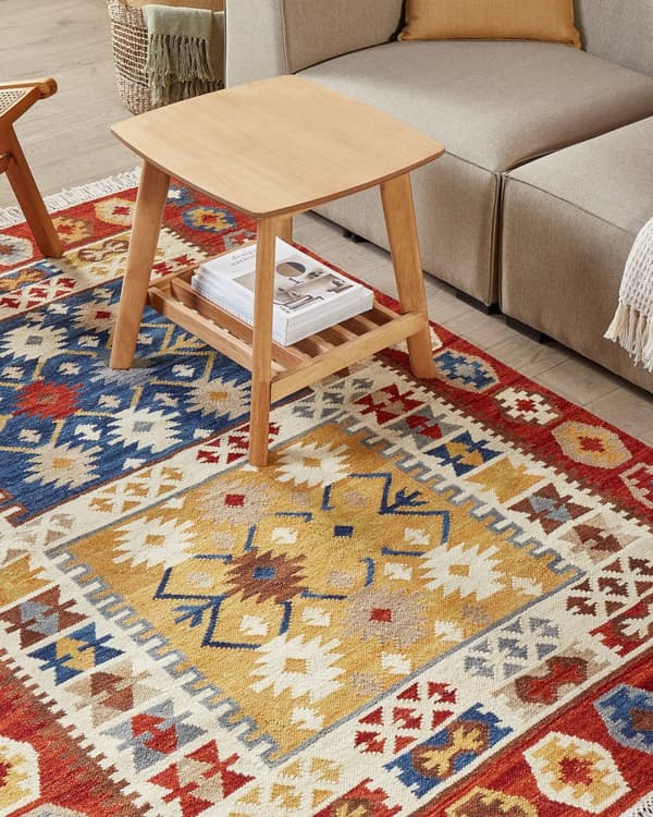 Matto monivärinen 140 x 200 cm villa hapsut Kelim suorakulmio geometrinen kuvio käsintehty boho