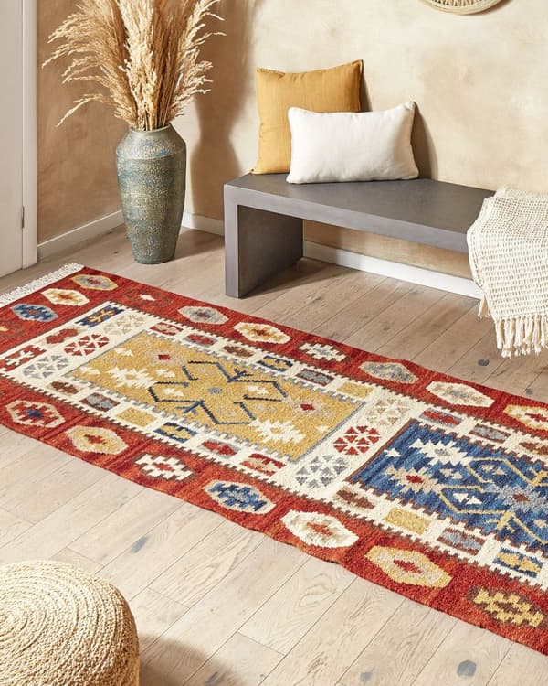 Matto monivärinen 80 x 300 cm villa hapsut Kelim suorakulmio geometrinen kuvio käsintehty boho