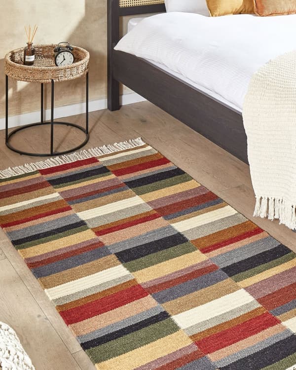 Matto monivärinen 80 x 150 cm villa Kelim hapsut suorakulmio käsintehty itämainen boho