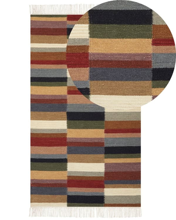 Matto monivärinen 80 x 150 cm villa Kelim hapsut suorakulmio käsintehty itämainen boho