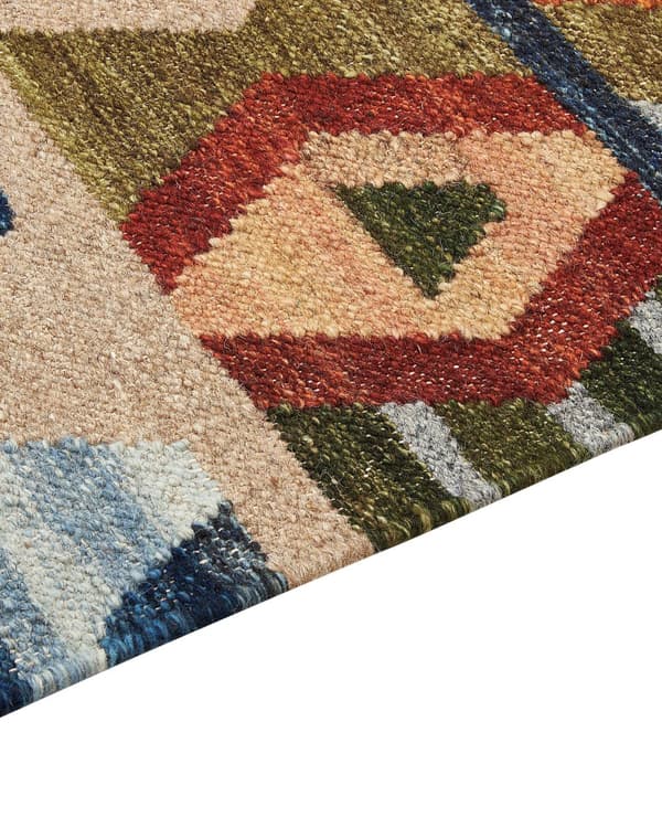 Kelimteppe flerfarget ull og bomull 200 x 300 cm håndlaget vevd boho geometrisk mønster med dusker