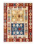 Miniatyrbild 4 av 7: Kelim Matta Flerfärgad Ull 140 x 200 cm Handvävd Plattväv Orientaliskt Mönster med Tofsar Traditionell Vardagsrum Sovrum