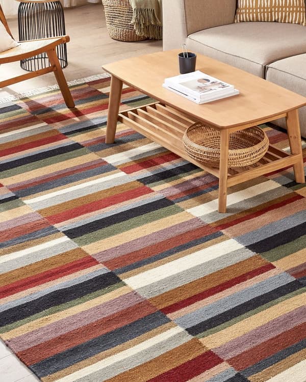 Kelim Matta Flerfärgad Ull 200 x 300 cm Handvävd Plattväv Geometriskt Mönster med Tofsar Traditionell Vardagsrum Sovrum