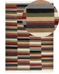 Miniatyrbild 1 av 7: Kelim Matta Flerfärgad Ull 200 x 300 cm Handvävd Plattväv Geometriskt Mönster med Tofsar Traditionell Vardagsrum Sovrum