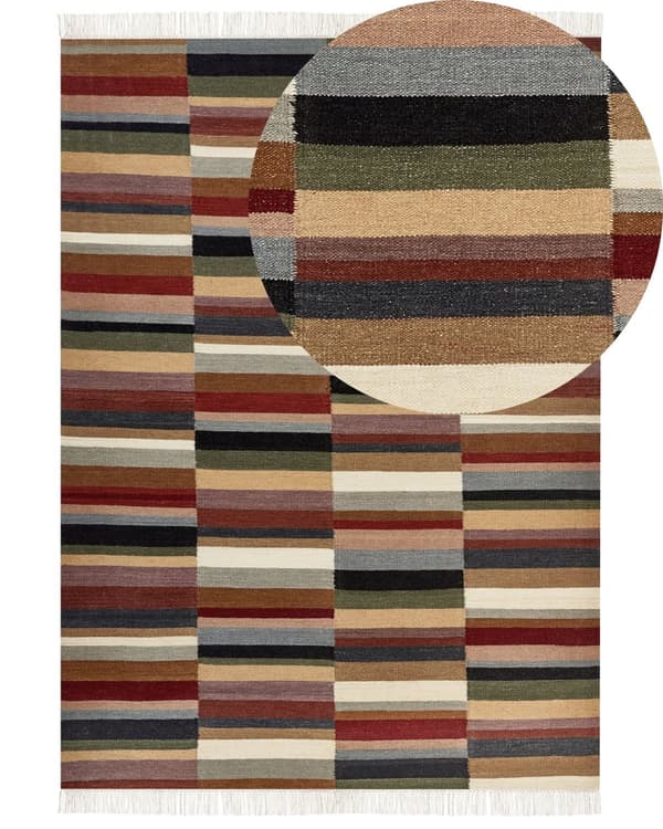 Kelim Matta Flerfärgad Ull 200 x 300 cm Handvävd Plattväv Geometriskt Mönster med Tofsar Traditionell Vardagsrum Sovrum