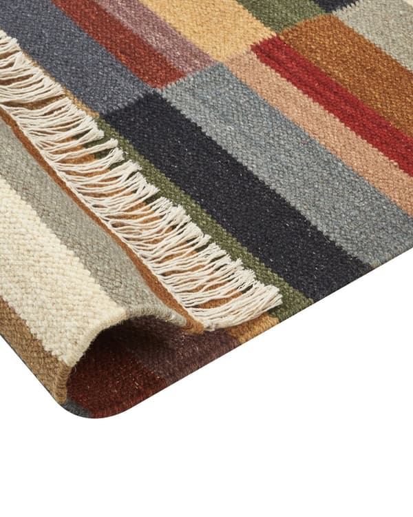 Kelim Matta Flerfärgad Ull 160 x 230 cm Handvävd Plattväv Geometriskt Mönster med Tofsar Traditionell Vardagsrum Sovrum