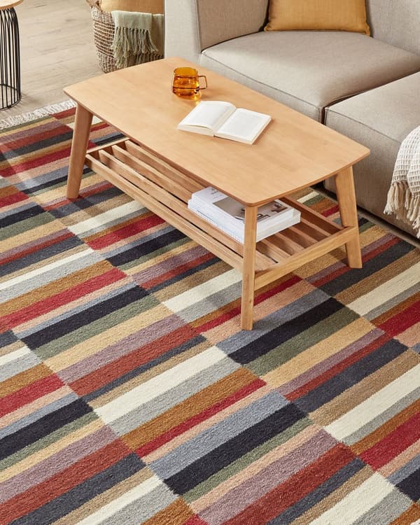 Kelim Matta Flerfärgad Ull 160 x 230 cm Handvävd Plattväv Geometriskt Mönster med Tofsar Traditionell Vardagsrum Sovrum