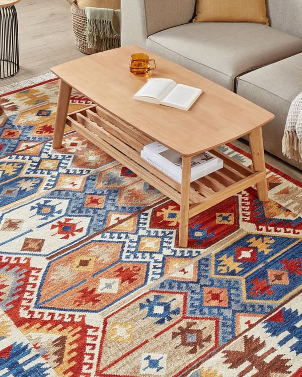 Matto monivärinen 160 x 230 cm villa suorakulmio geometrinen kuvio Kelim hapsut käsintehty boho
