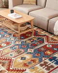 Pikkukuva 2 / 7: Matto monivärinen 200 x 300 cm villa suorakulmio geometrinen kuvio Kelim hapsut käsintehty boho