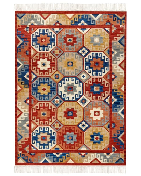 Matto monivärinen 200 x 300 cm villa geometrinen kuvio Kelim hapsut käsintehty suorakulmio boho
