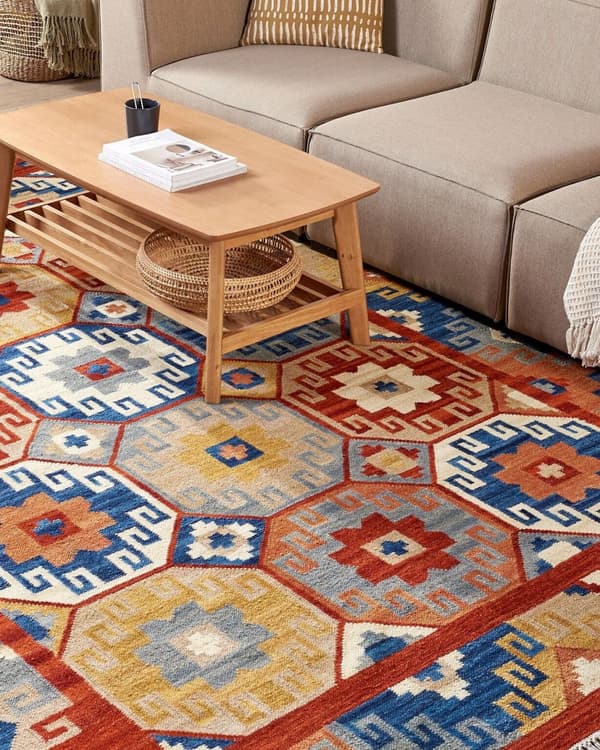 Matto monivärinen 200 x 300 cm villa geometrinen kuvio Kelim hapsut käsintehty suorakulmio boho