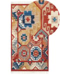 Miniatyrbild 1 av 7: Kelim Matta Flerfärgad Ull 80 x 150 cm Handvävd Plattväv Orientaliskt Mönster med Tofsar Traditionell Vardagsrum Sovrum